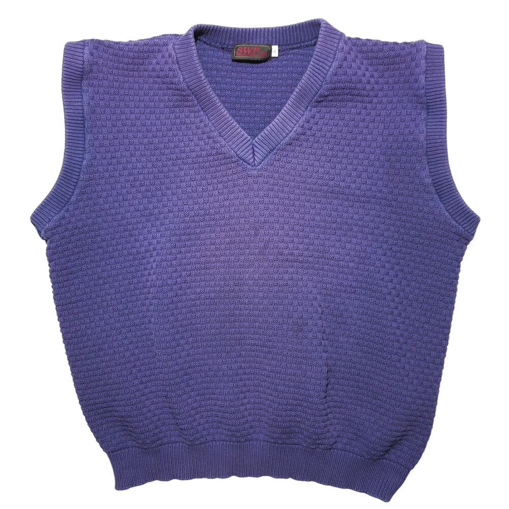 SWP USA Textured Knit Sweater Vest Men’s L Purple V-Neck Vintage Loose Fit - Picture 1 of 8
